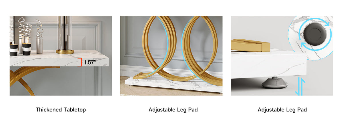 55" Marble Pattern Entryway Table with Metal Legs