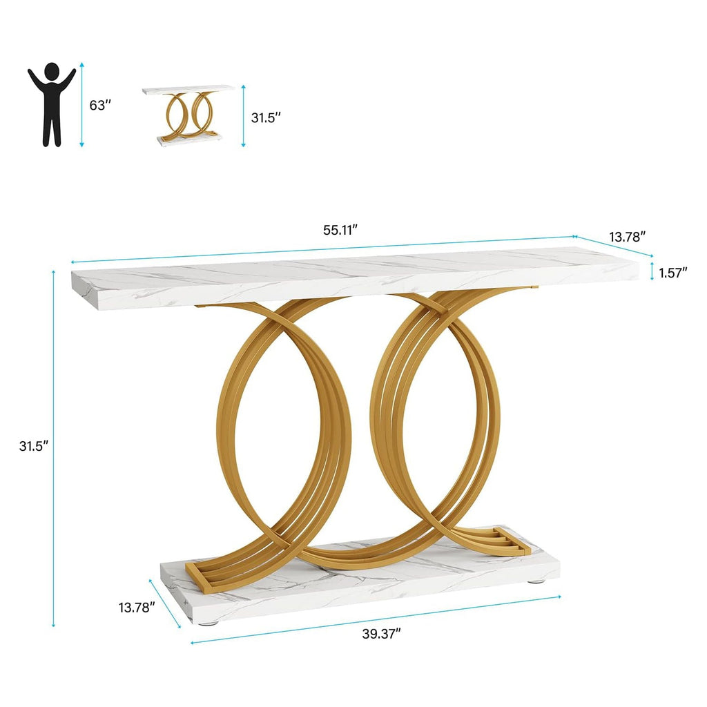 55" Marble Pattern Entryway Table with Metal Legs