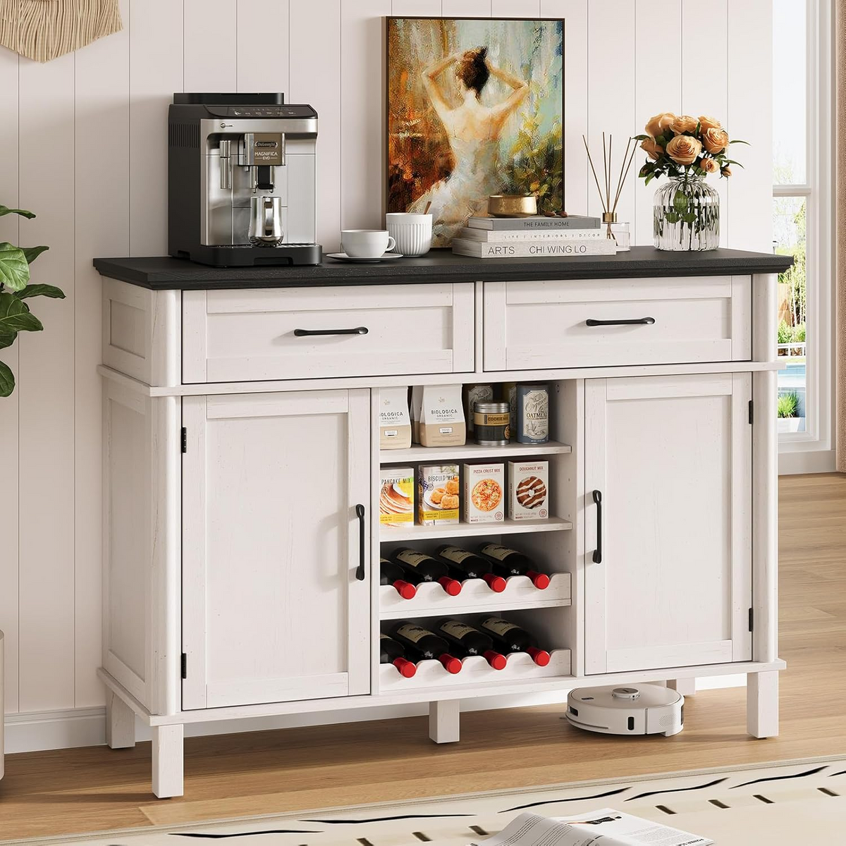 48" Buffet Cabinet with 2 Wine Racks and 2 Drawers