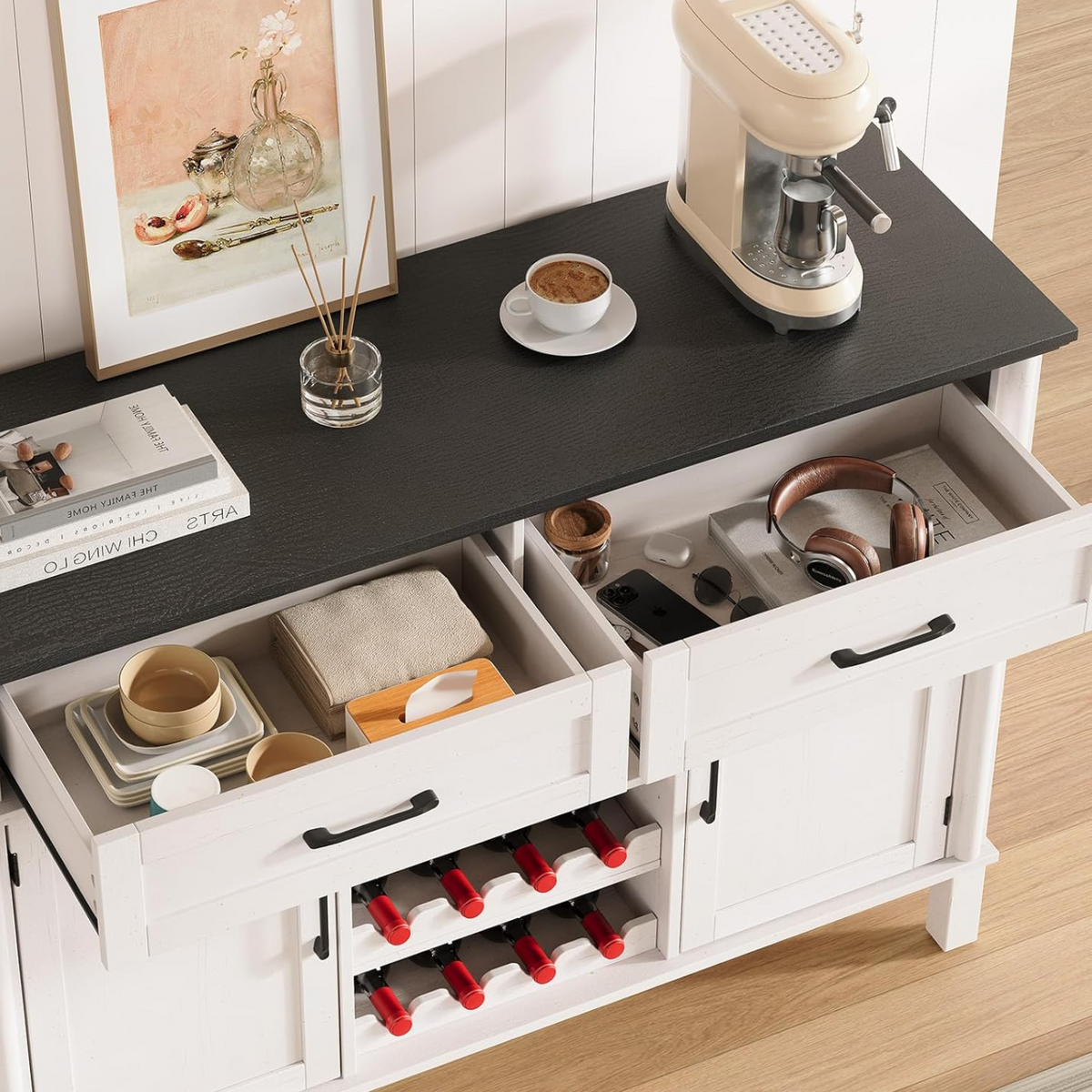 48" Buffet Cabinet with 2 Wine Racks and 2 Drawers