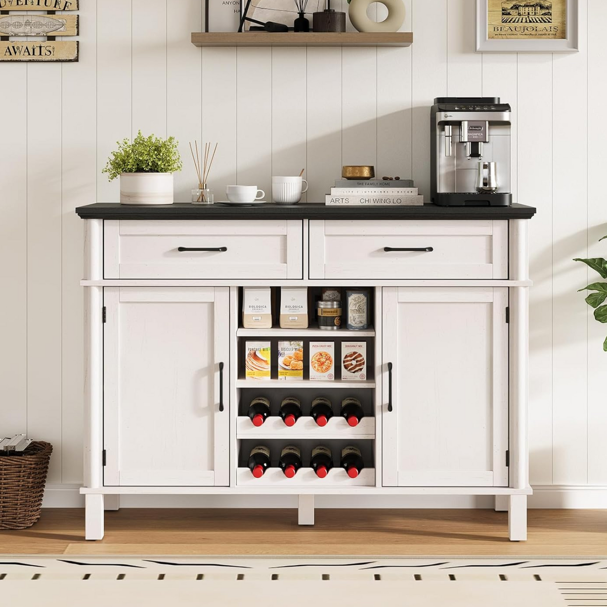 48" Buffet Cabinet with 2 Wine Racks and 2 Drawers