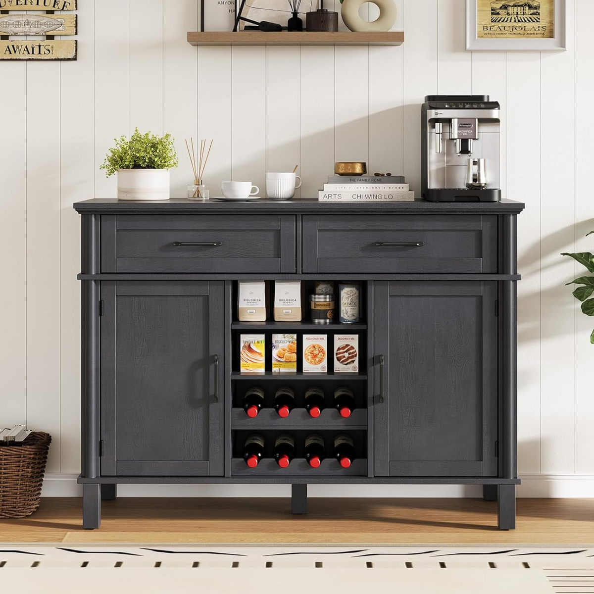 48" Buffet Cabinet with 2 Wine Racks and 2 Drawers