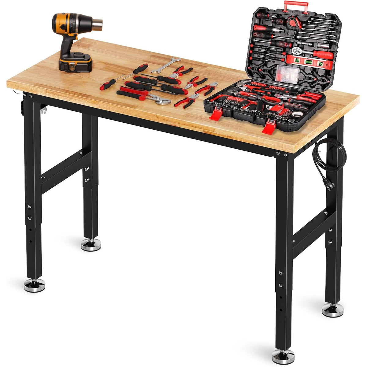 Height-Adjustable Workbench with Power Outlets