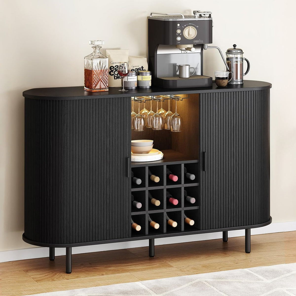 55 Inch LED Wine Bar Cabinet and Coffee Station