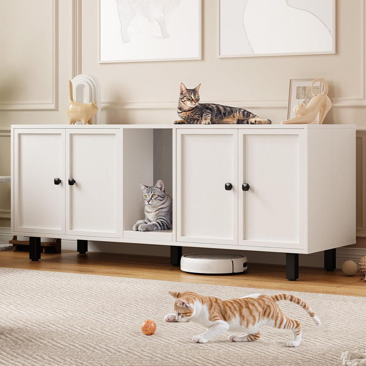59 Inch Hidden Cat Litter Box Enclosure and TV Stand