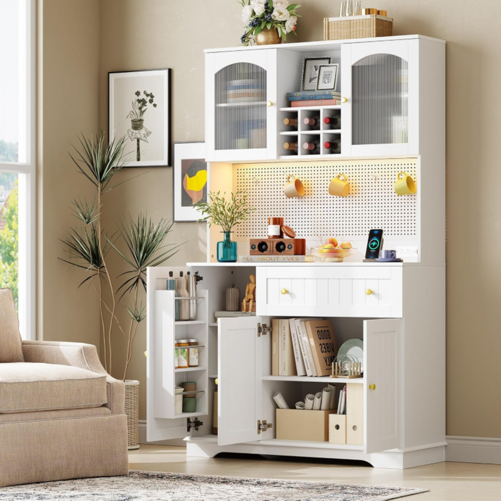 71 Inch Kitchen Pantry Cabinet with Microwave Stand