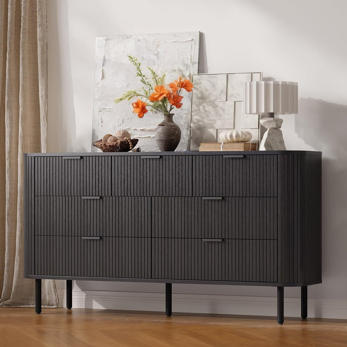 7-Drawer 60-Inch Fluted Dresser with Metal Handles