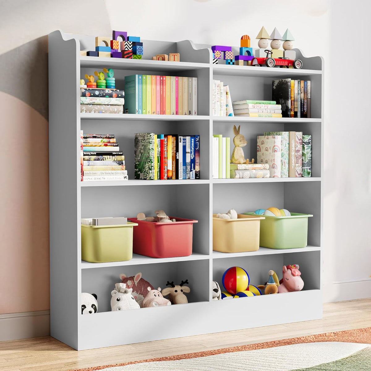 5-Tier Kids Wooden Bookshelf and Toy Storage Cabinet