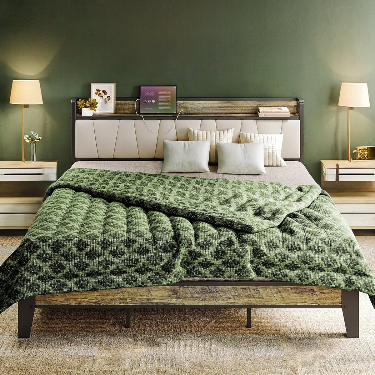 California King Storage Bed Frame with Charging Station