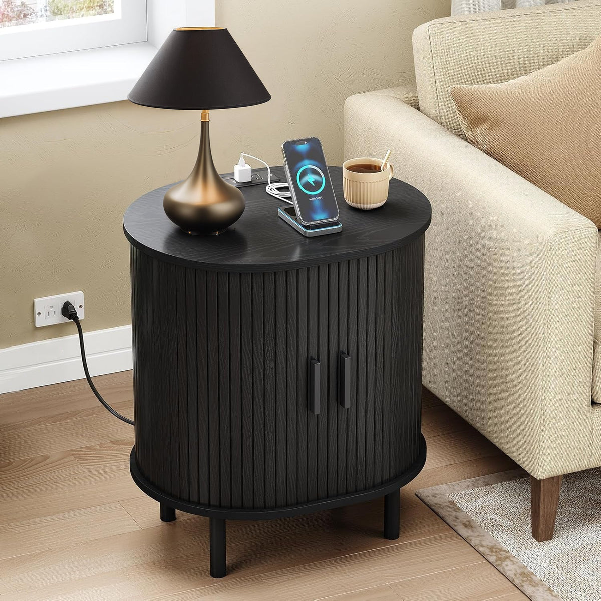 Side Table Nightstand with Charging Station