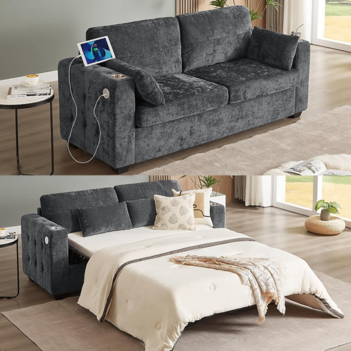 76-Inch Full Size Pull-Out Sofa Bed with USB Port