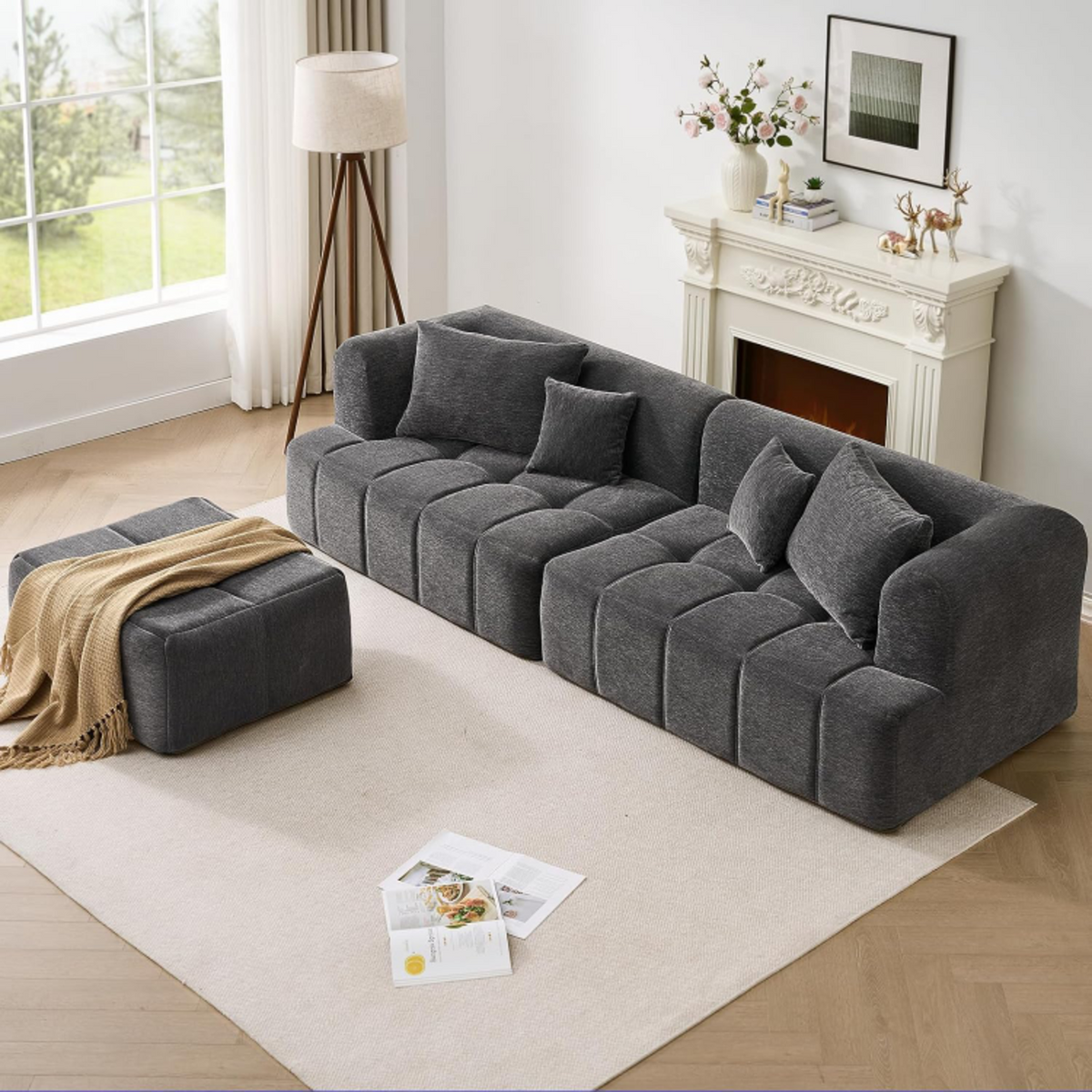 Modular Cloud Sectional Sofa with Chenille and Chaise