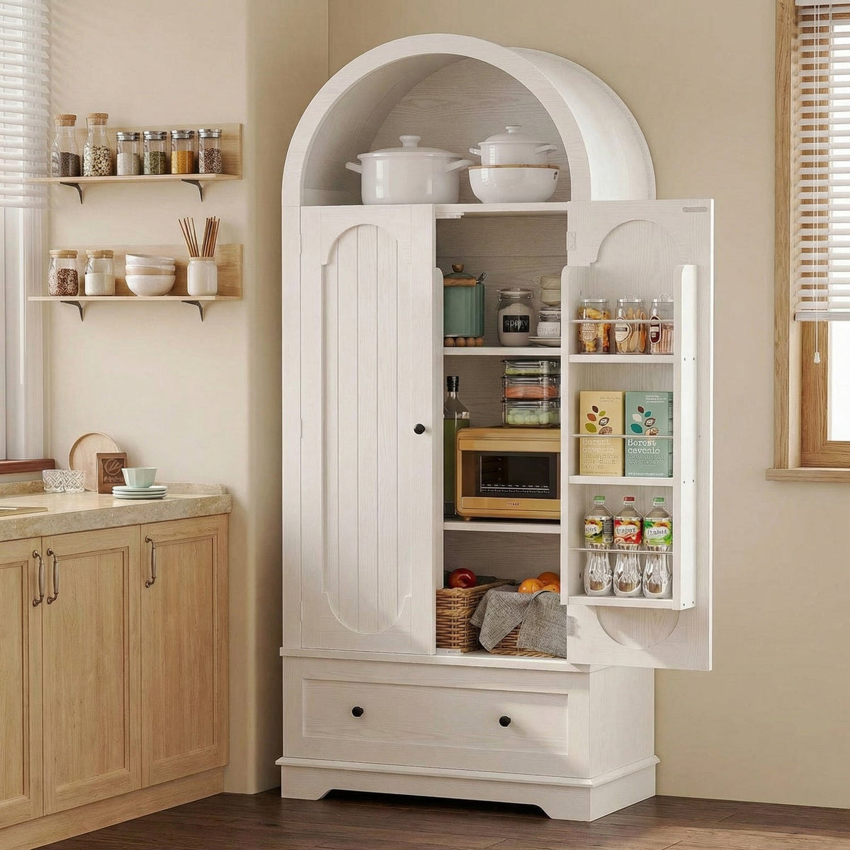 70.9 Inch Tall Arched Kitchen Pantry Cabinet