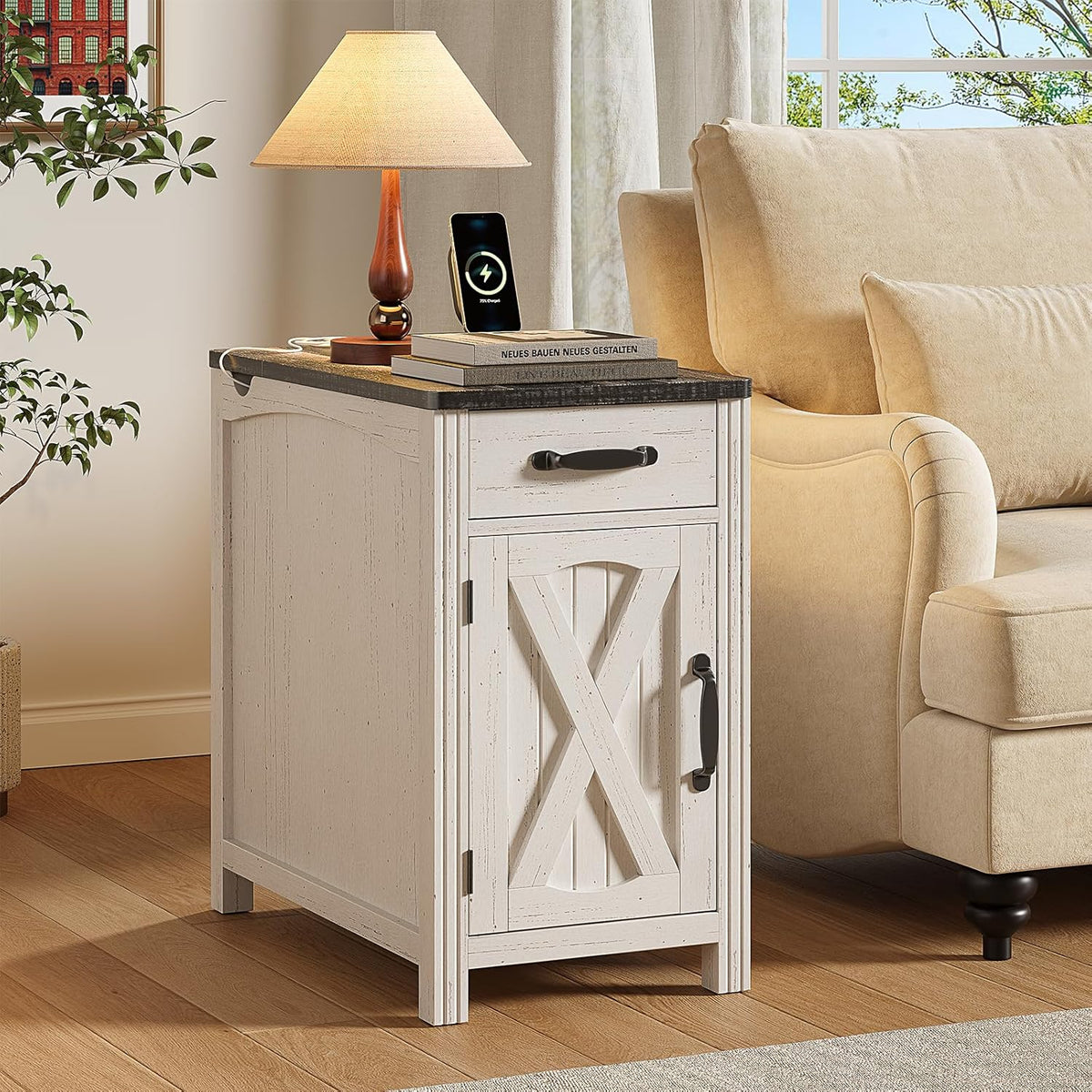 Farmhouse End Table with Hidden Charging Station