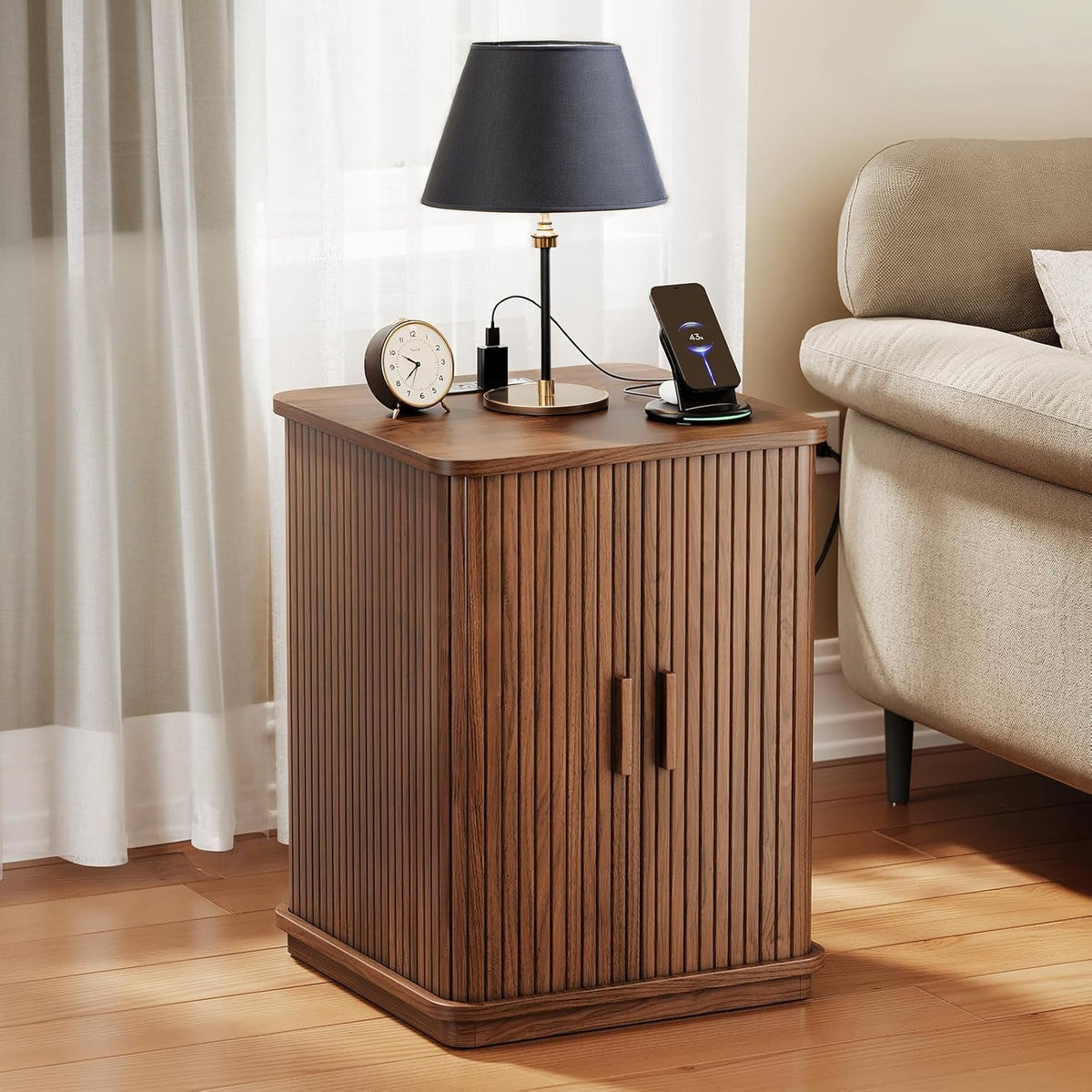 Small Square Side Table with Charging Station