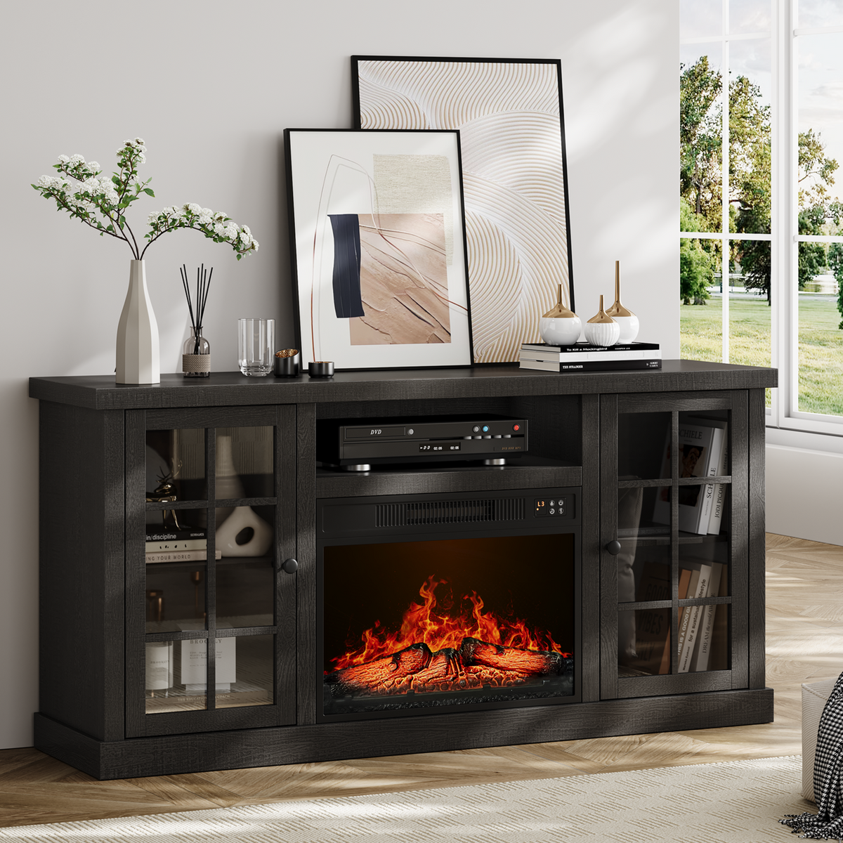 59" Fireplace TV Stand with 23" Electric Fireplace