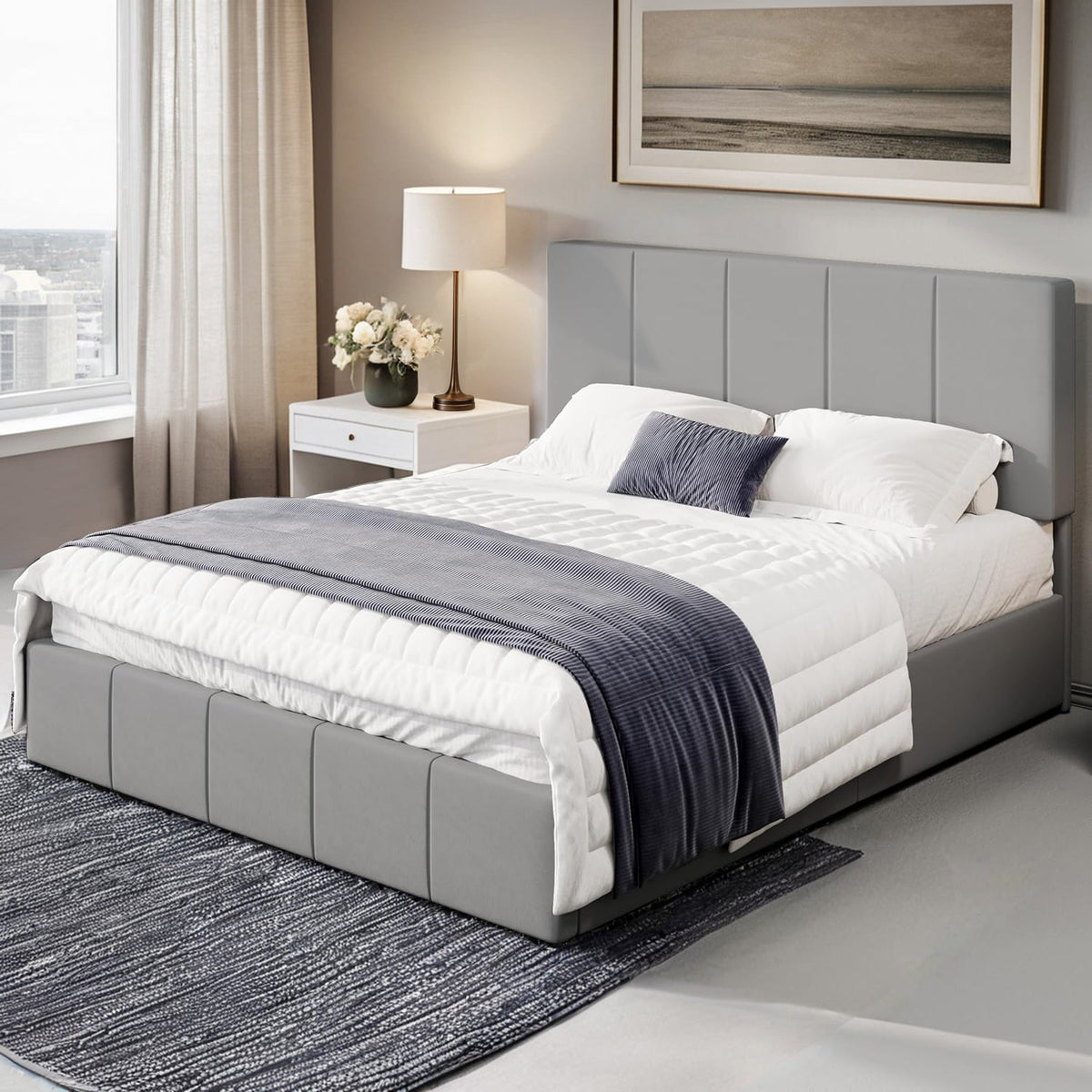 Dutch Velvet Platform Bed with Tufted Headboard