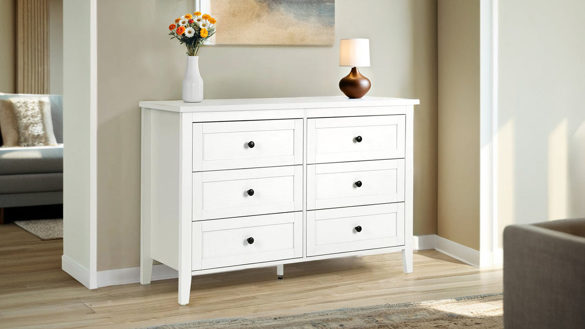 Traditional White 6 Drawer Dresser