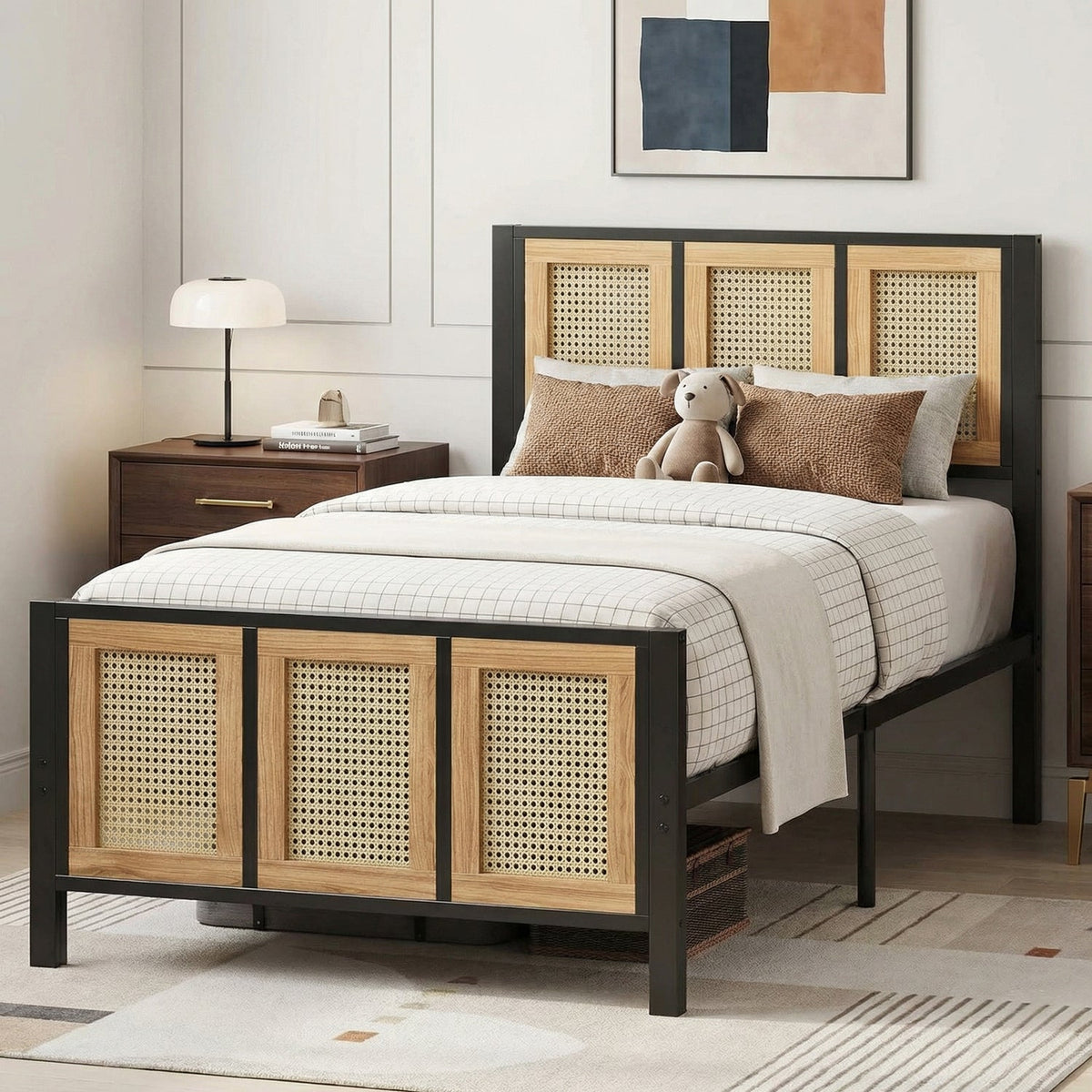 Twin Bed Frame with Wood Headboard, No Box Spring