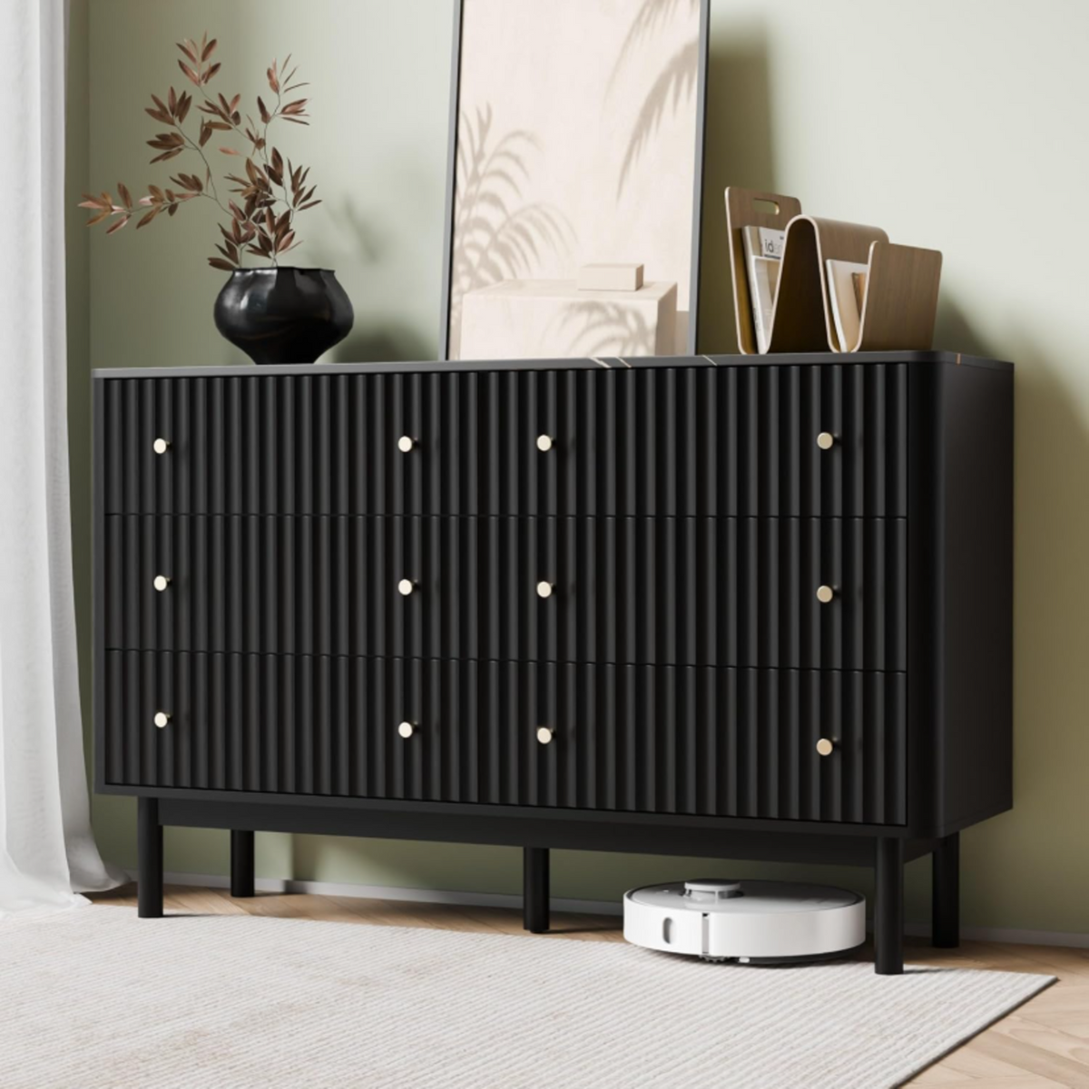 6-Drawer 54-Inch Fluted Dresser with Faux Marble Top