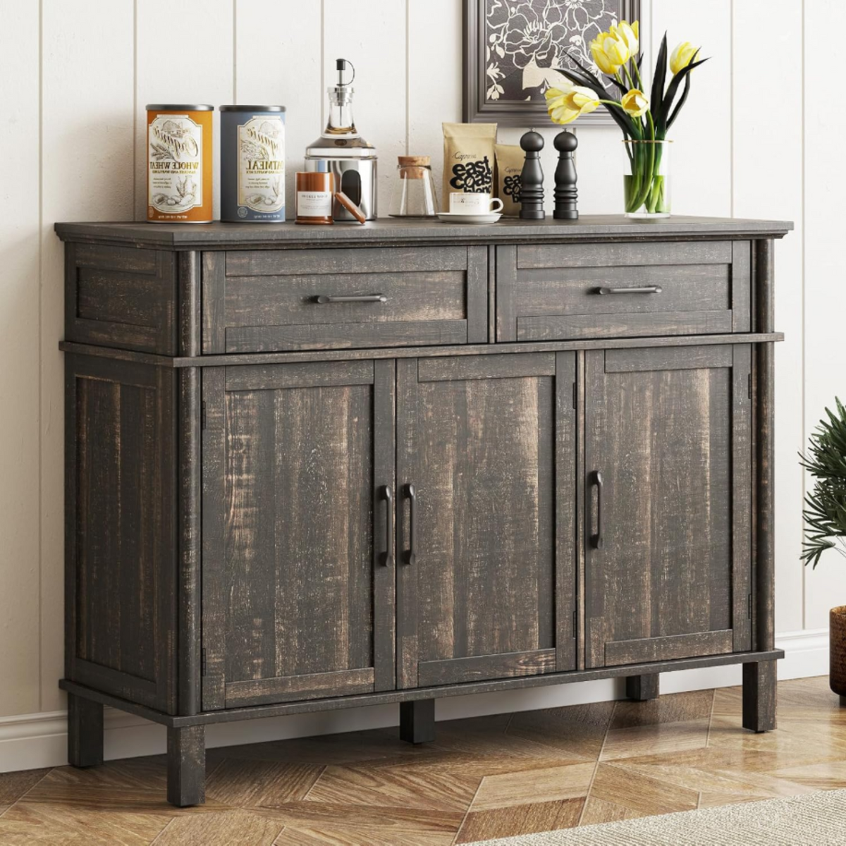 Wood Buffet Sideboard with 2 Drawers and 3 Doors