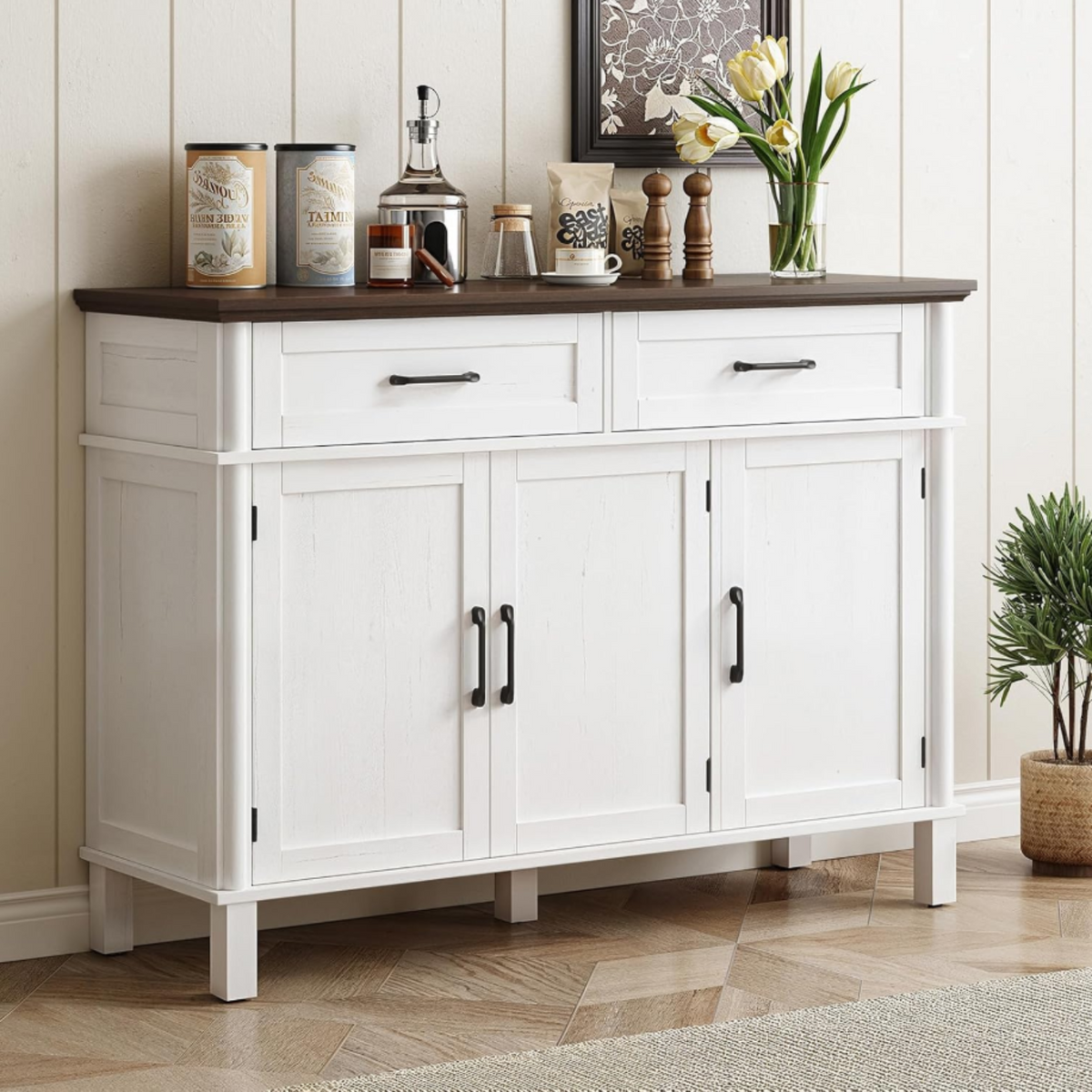 Wood Buffet Sideboard with 2 Drawers and 3 Doors