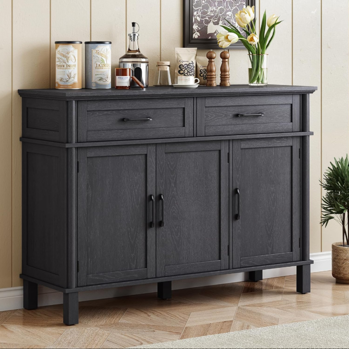 Wood Buffet Sideboard with 2 Drawers and 3 Doors