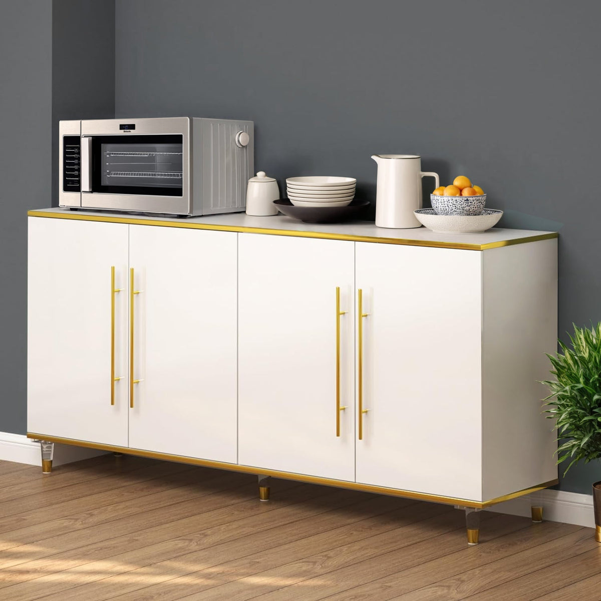 High Gloss Buffet Console Sideboard with Adjustable Shelf
