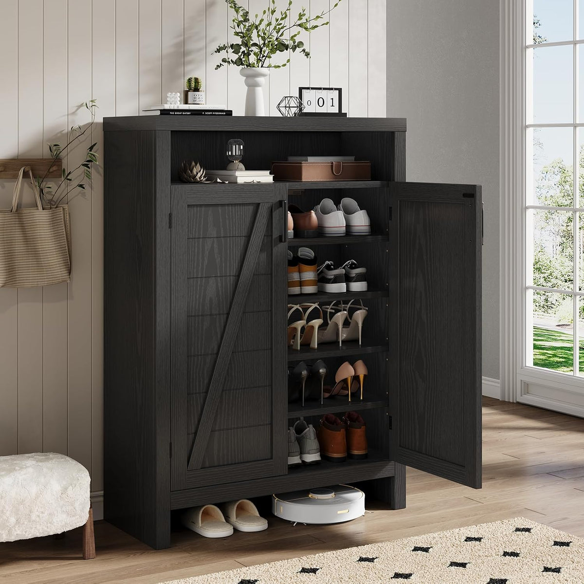 6-Tier Farmhouse Shoe Cabinet with Doors