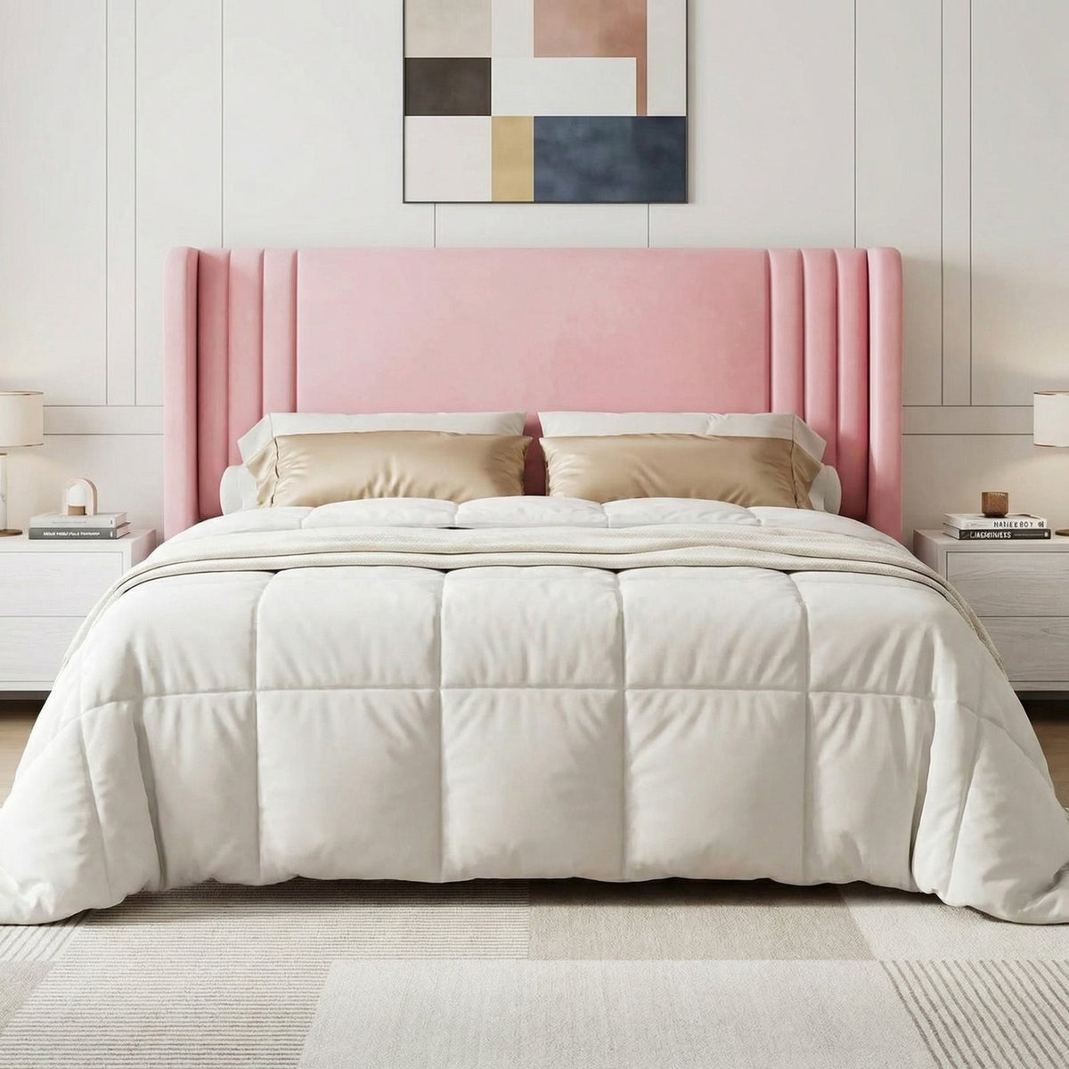 Velvet Platform Bed with Tufted Wingback and Storage
