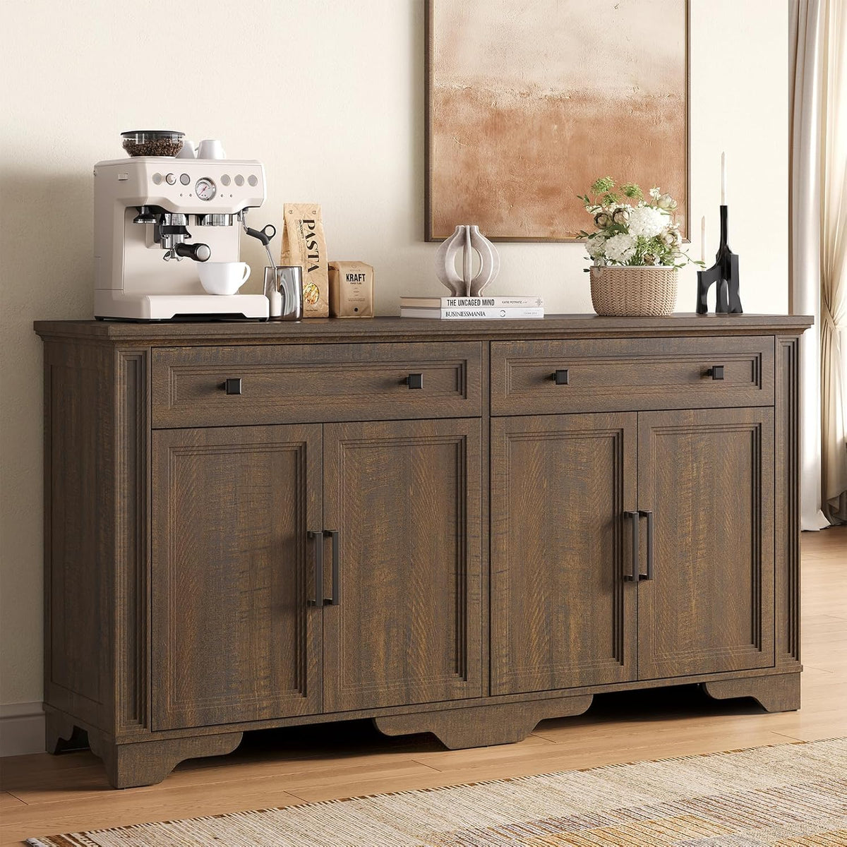 63 Inch Kitchen Sideboard Buffet with Drawers and Doors