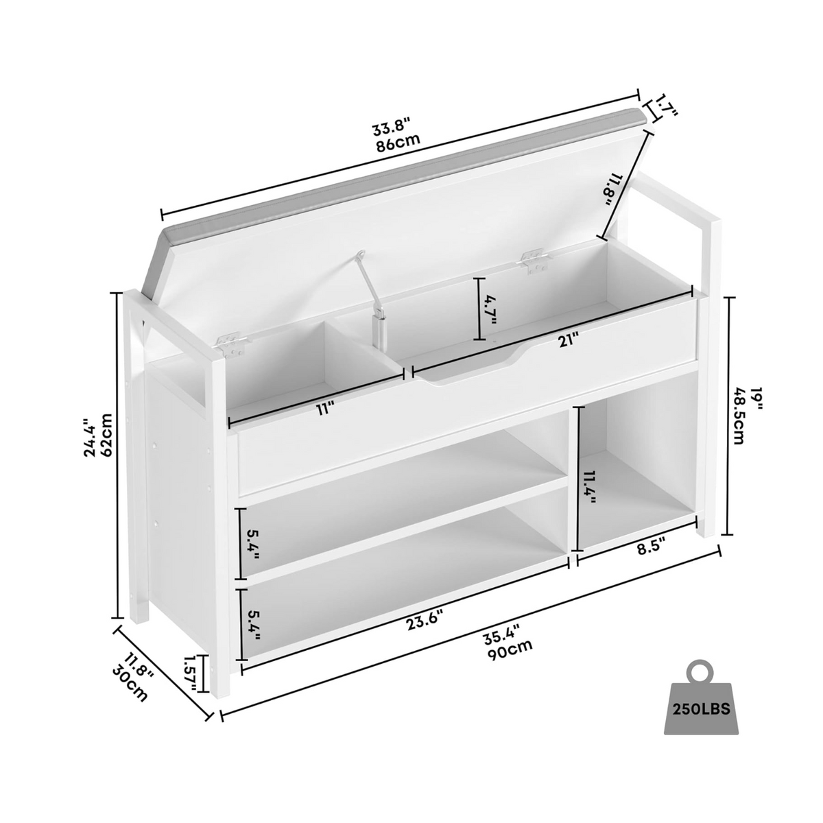 Shoe Storage Bench with 2-Tier Rack and Storage Box