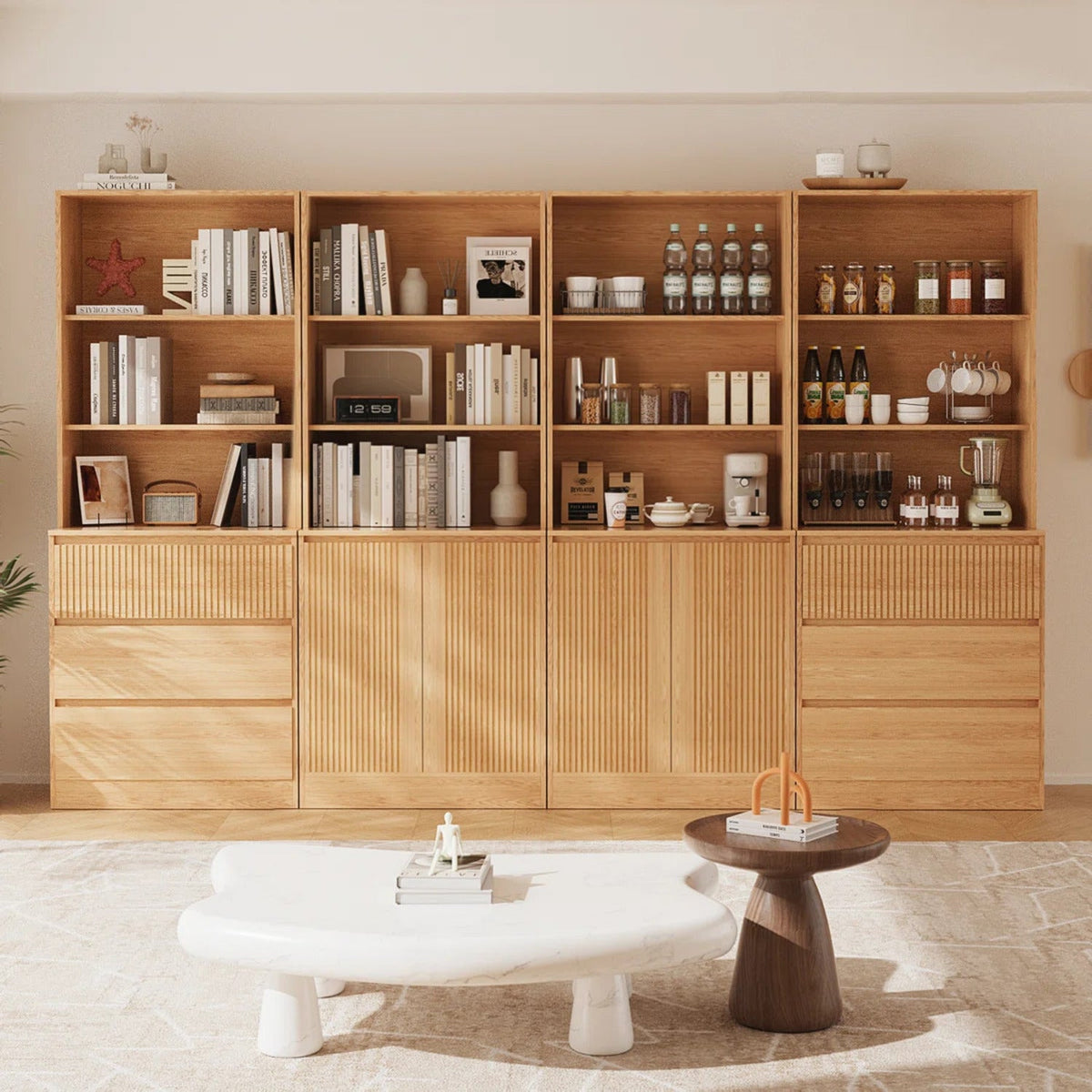 4-Piece Bookcase Set with Drawers, Doors and Shelves