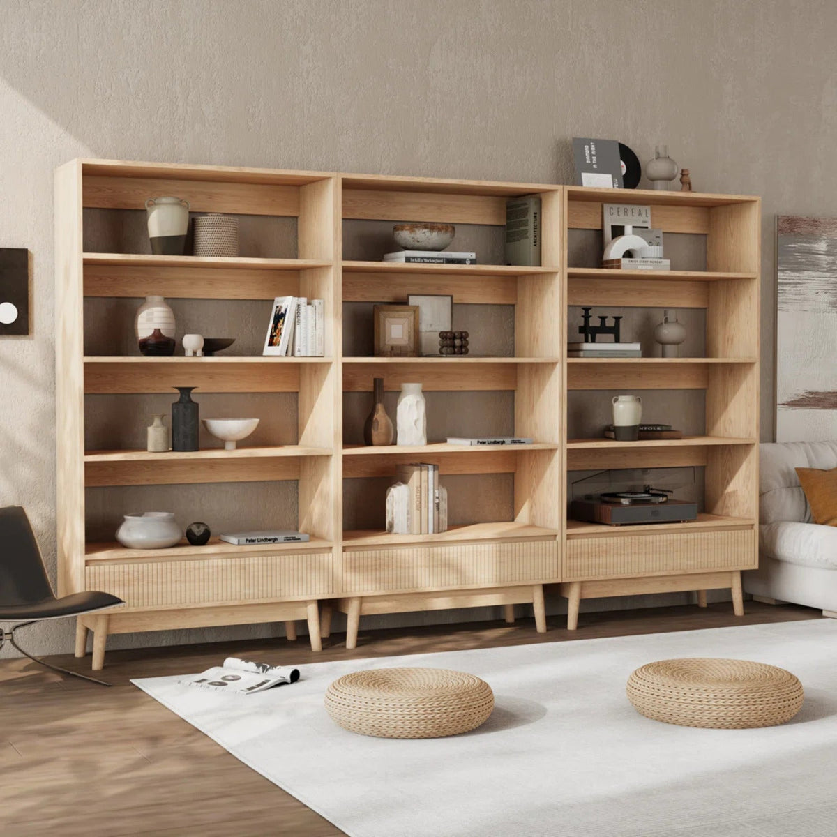 58 Inch 5-Tier Wood Bookshelf with Drawer