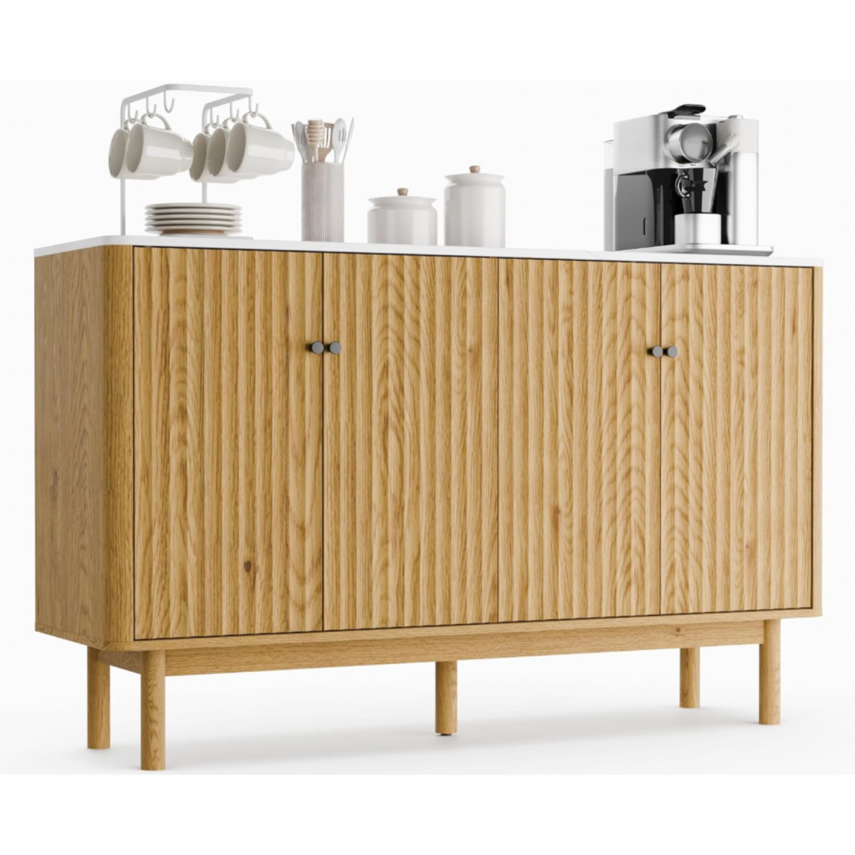Fluted Sideboard Buffet Credenza with 4 Doors