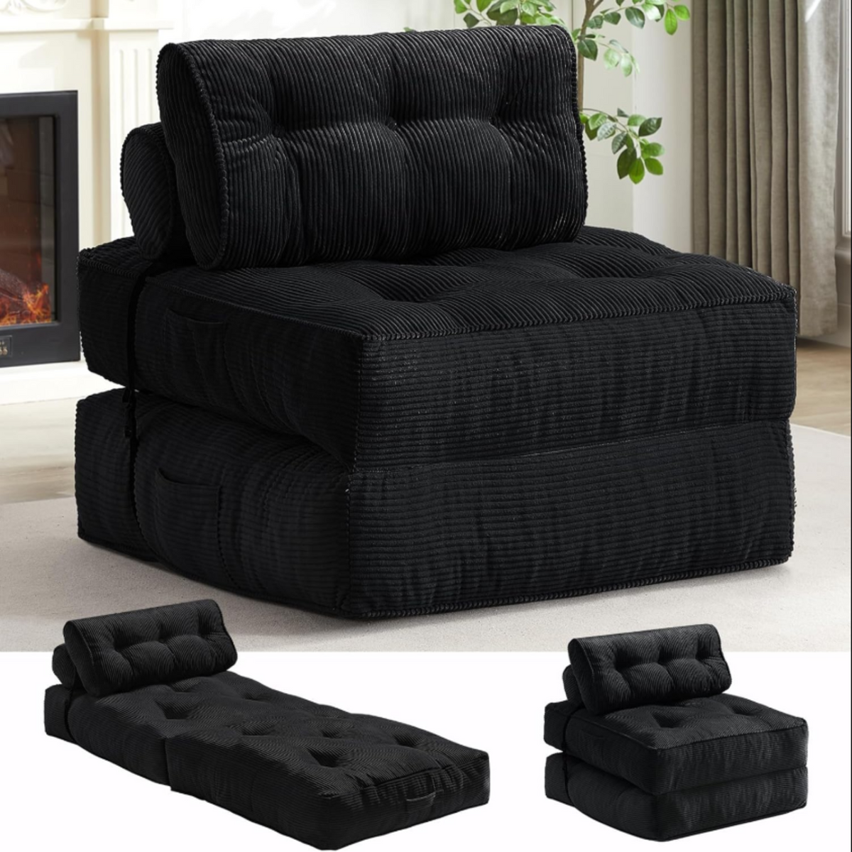 Convertible Folding Corduroy Sofa Bed Sleeper Chair