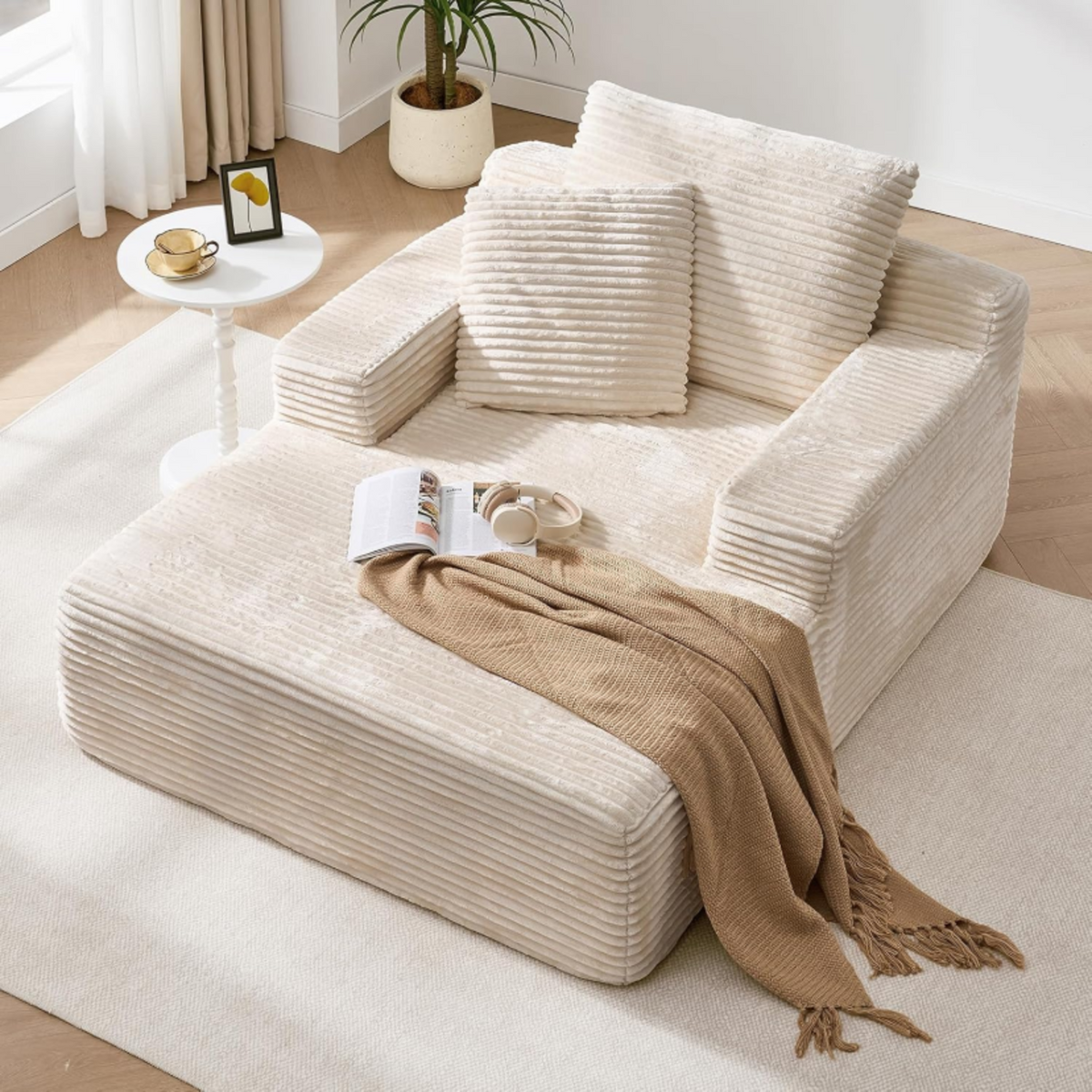 Oversized Corduroy Chaise Lounge Sleeper Chair