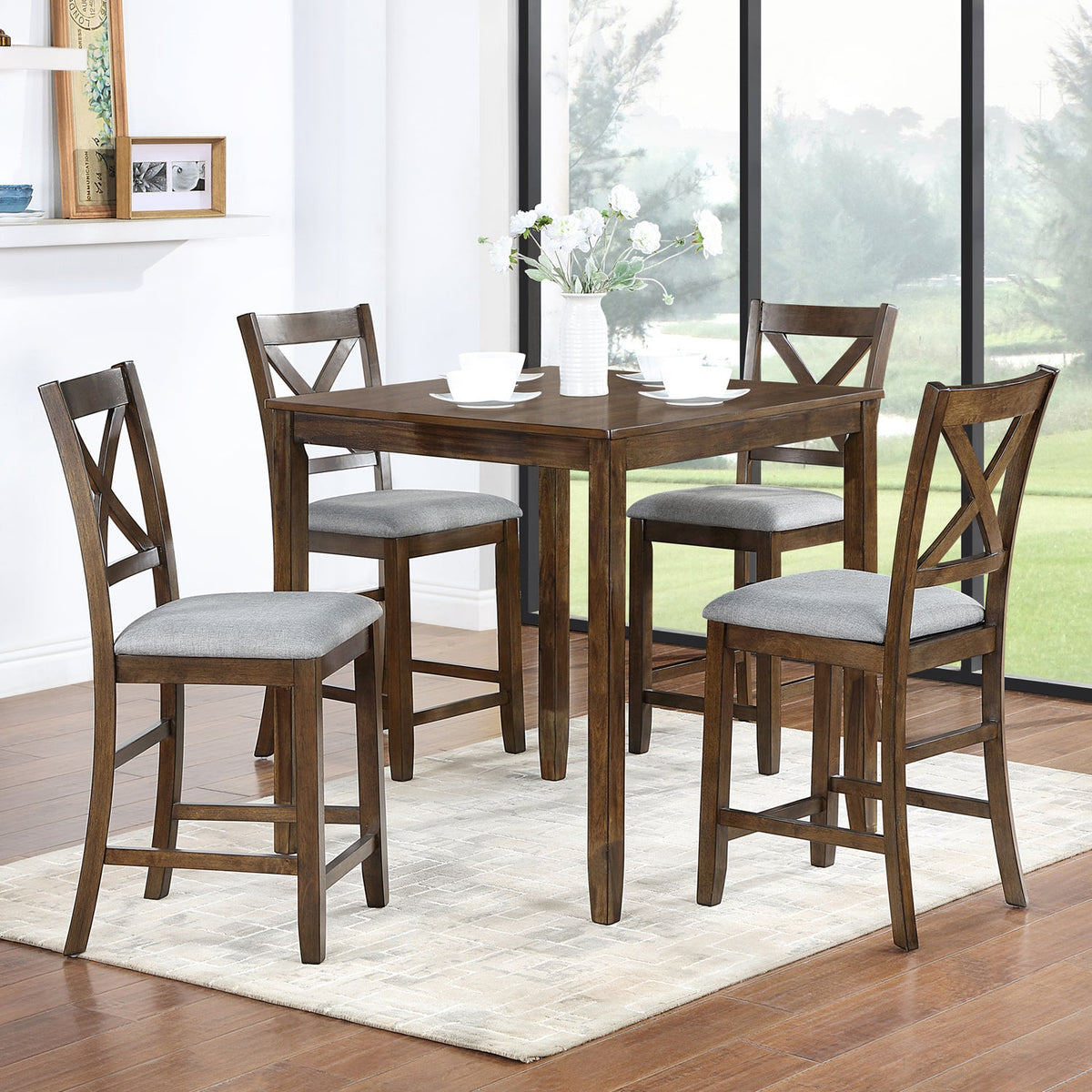 5-Piece Wooden Dining Table Set for 4