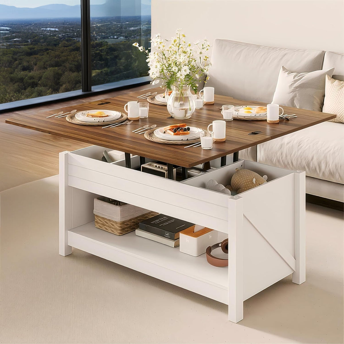 3-in-1 Lift Top Coffee Table with Hidden Storage