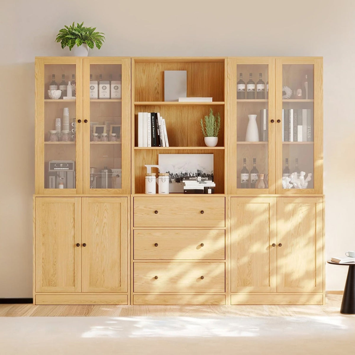 3-Piece 71" Bookcase Set with Glass Door Cabinets