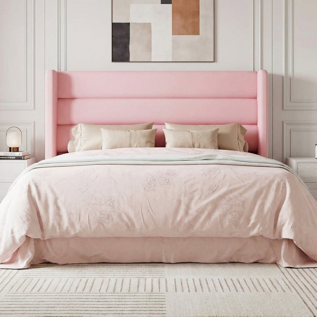 Velvet Platform Bed with Tufted Wingback and Storage
