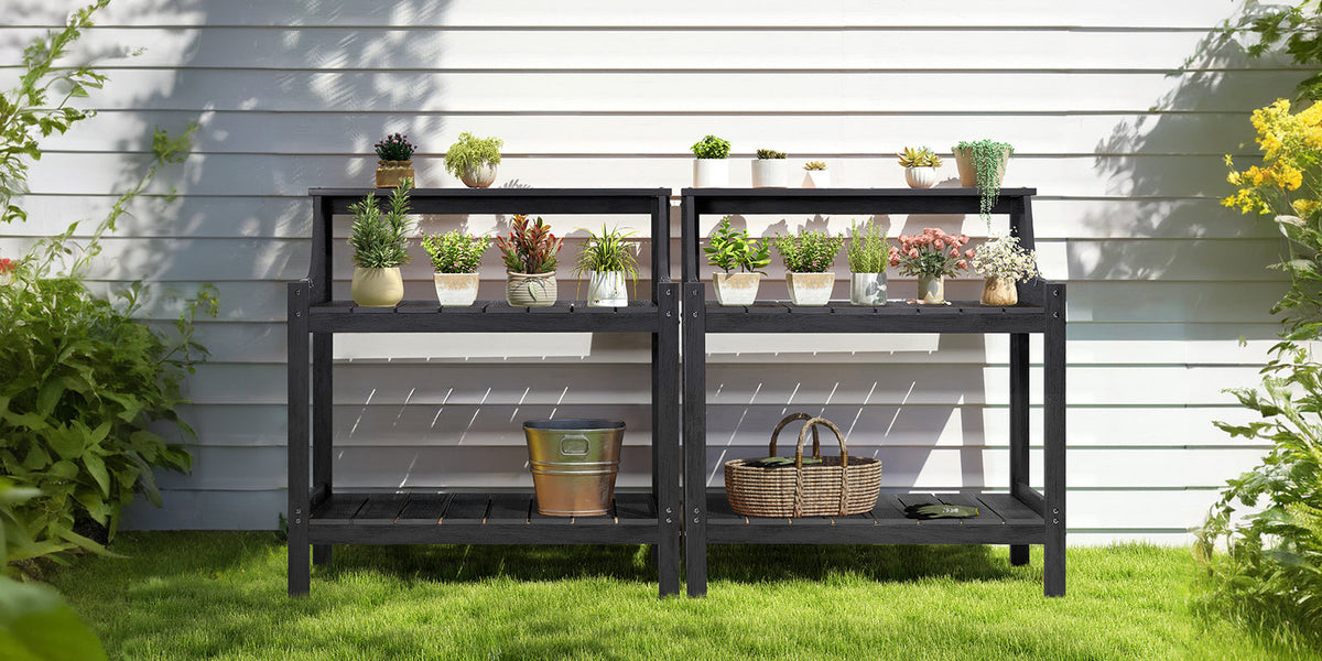 Outdoor HDPS Potting Bench with 4 Side Hooks