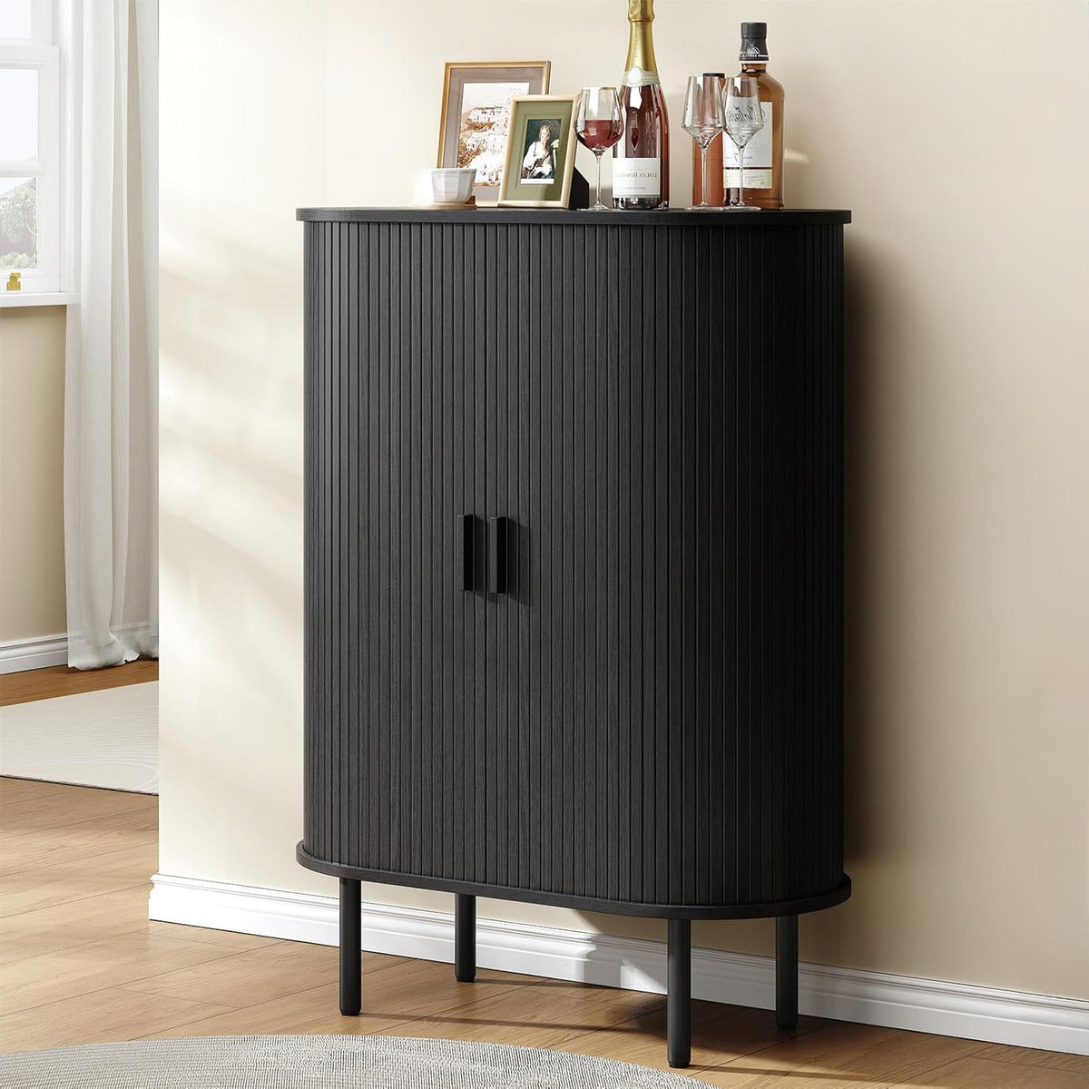 44" Modern High Sideboard Cabinet with Sliding Door