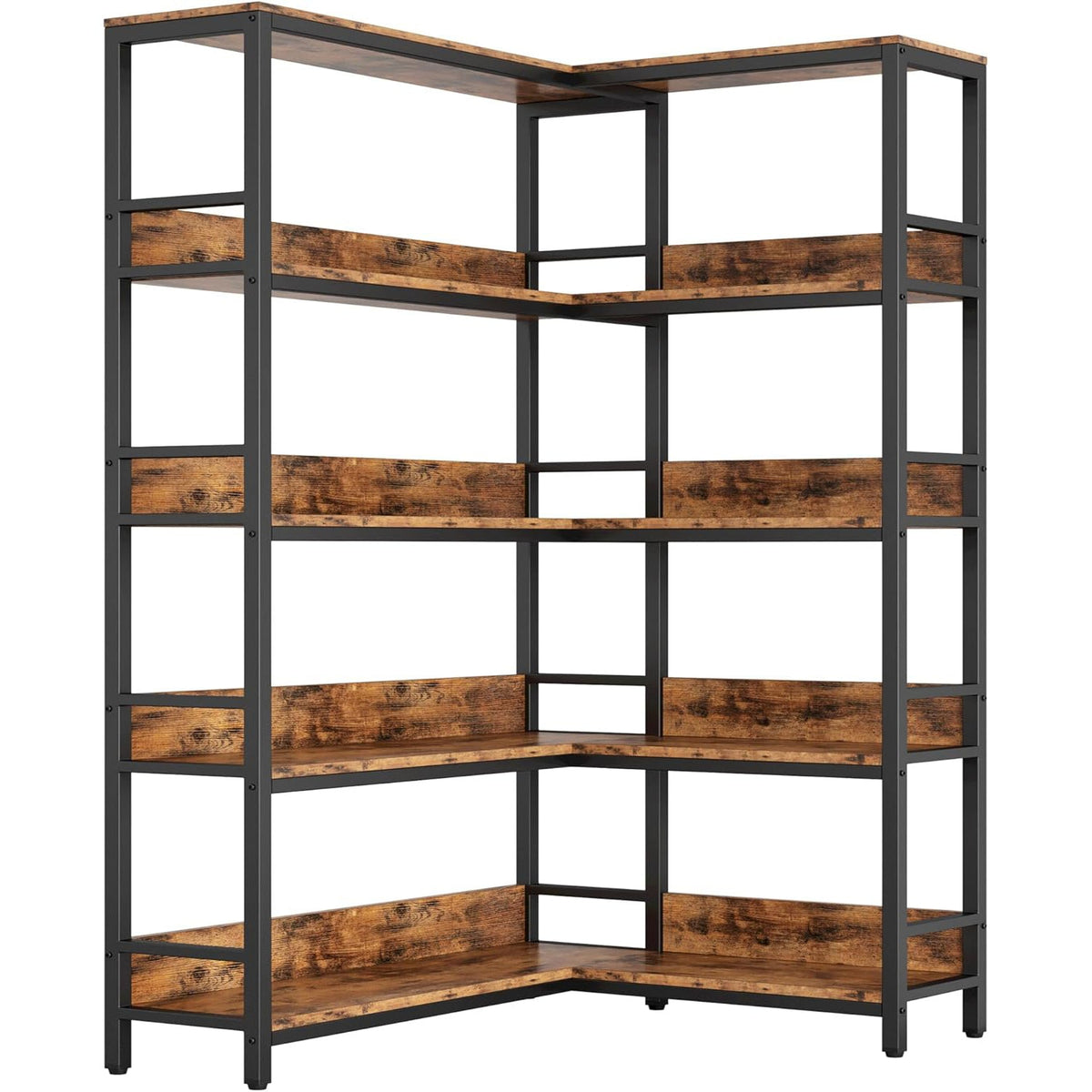 5-Tier Industrial Corner Bookcase with Metal Frame