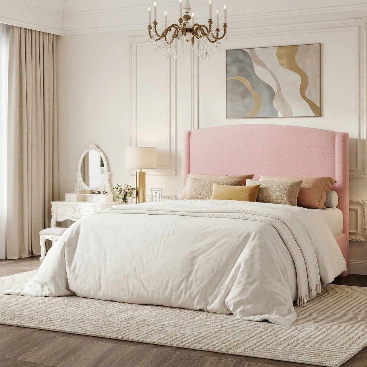 Teddy Fabric Platform Bed Frame with Curved Headboard