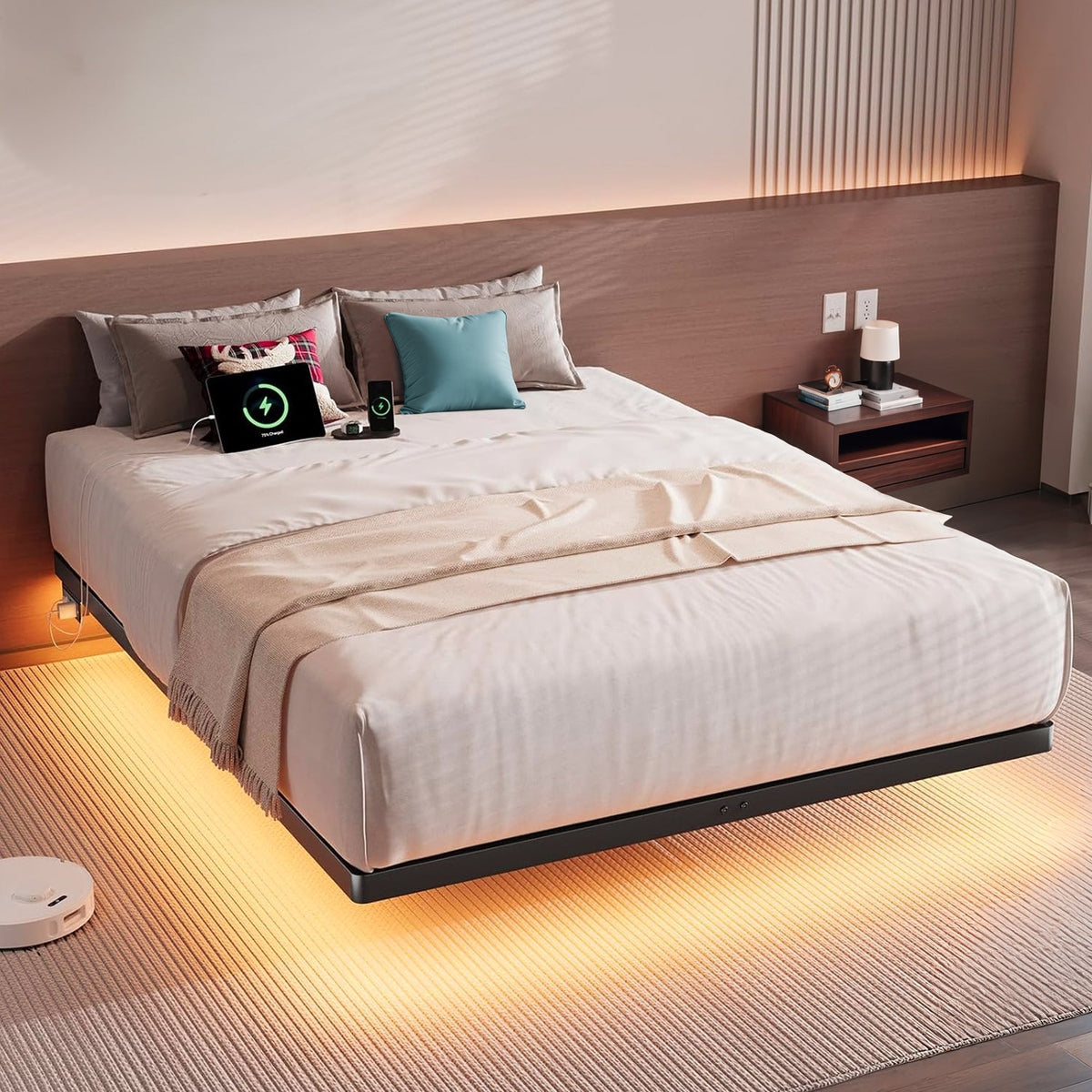 Floating Metal Platform Bed Frame with LED Lights