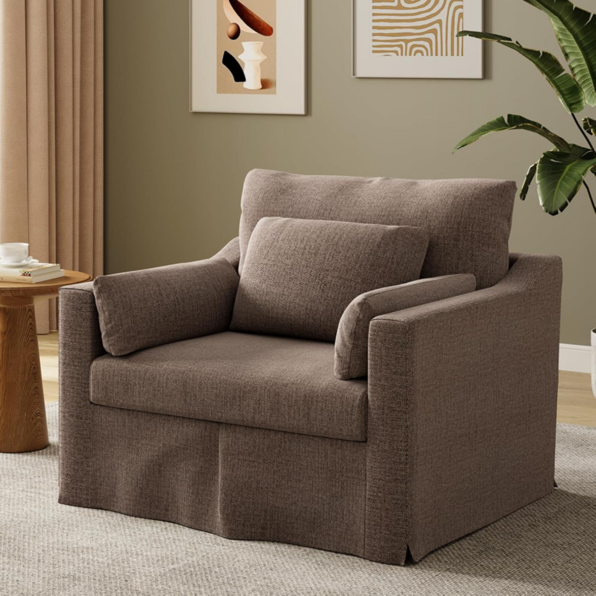 33 Inch Wide Coastal Armchair with Washable Slipcover