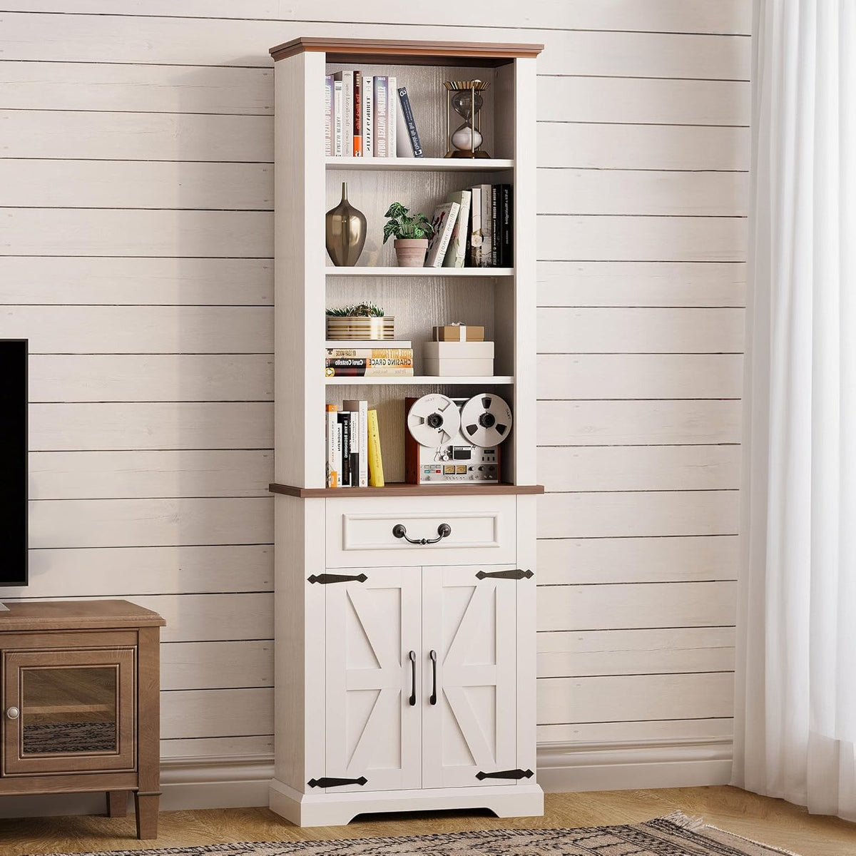 72 Inch Farmhouse Bookcase Sideboard with LED Lights