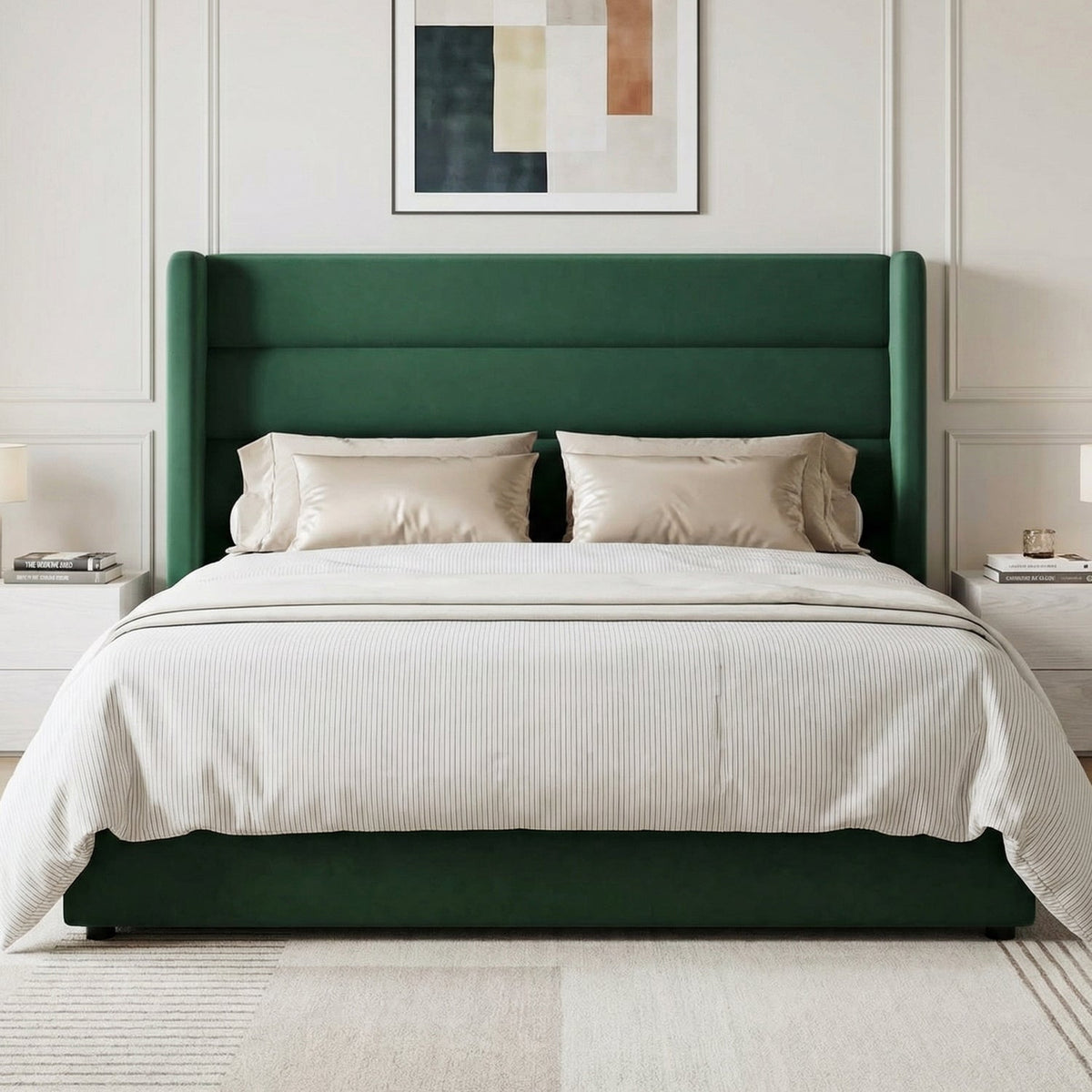 Velvet Platform Bed with Tufted Wingback and Storage