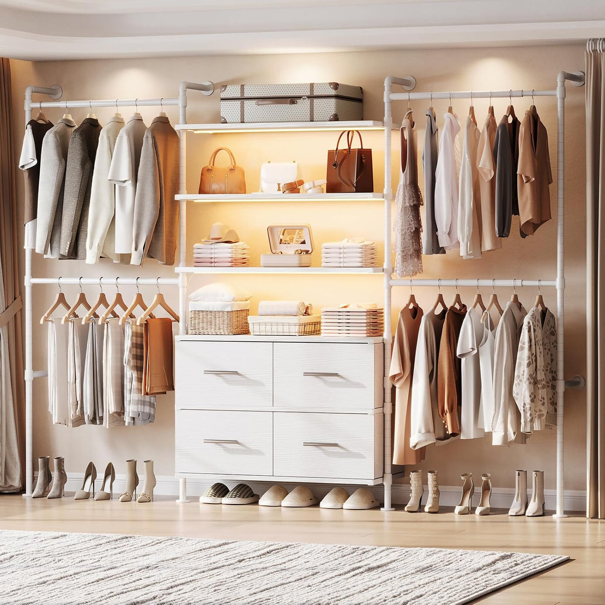 Closet System with LED Light and 4 Drawers